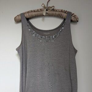 Eileen Fisher Linen Tank Top with Sequins, Size Large